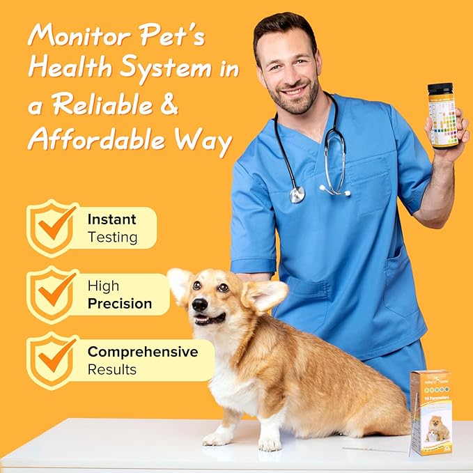 Easy@Home Pet Diabetes UTI Urine Test Strips 50 Counts, 10-in-1 Dog & Cat Urinalysis Kit Testing Glucose/Blood/Ketone/Bilirubin/pH/Protein/Urobilinogen/Nitrite/Leukocytes/SG