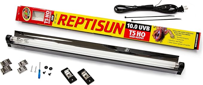 Carolina Custom Cages Reptile 22" T5HO UVB 24W Standard Light Fixture, Bundle with Zoo Med 10.0 UVB T5HO 24W 22” Reptile Lighting Fluorescent Tube