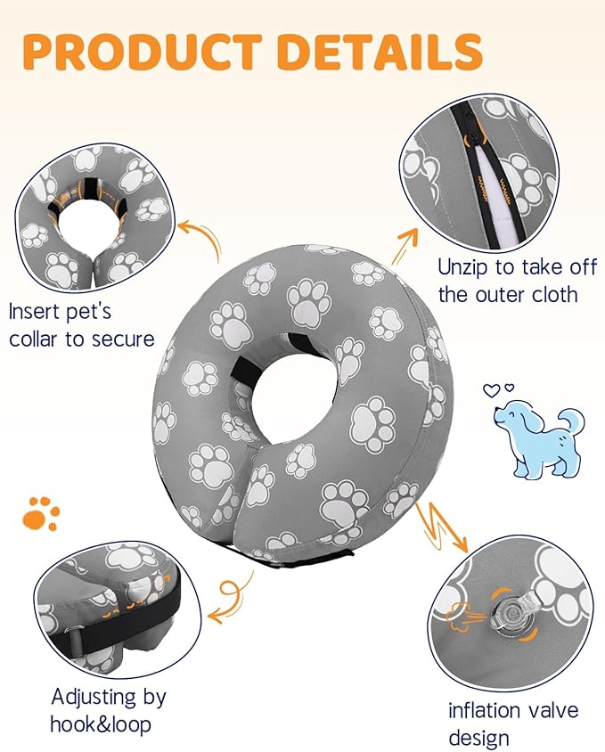 Supet Inflatable Dog Cone Collar Alternative After Surgery, Dog Neck Donut Collar Recovery E Collar for Neuter, Soft Dog Cone for Small Medium Large Dogs