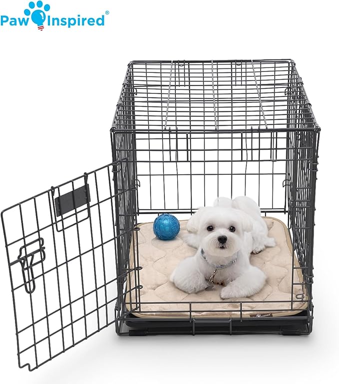 Paw Inspired Washable Padded Crate Mats for Dogs | 23” x 17” Pad, Fits 24-inch Kennels | Leakproof, Waterproof Bottom, Plush Pet Beds (Tan)