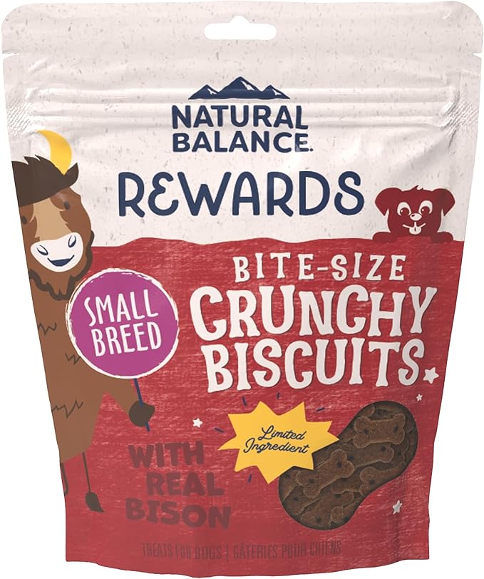 Natural Balance Limited Ingredient Rewards Crunchy Biscuits, Bite-Size Grain-Free Dog Treats for Small-Breed Adult Dogs, Made with Real Bison, 8 Ounce (Pack of 1)