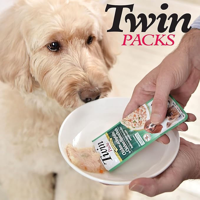 INABA Twin Packs for Dogs, Shredded Chicken & Broth Gelée Side Dish/Topper Pouch, 1.4 Ounces per Serving, 16 Servings, Chicken with Vegetables & Cheese Recipe