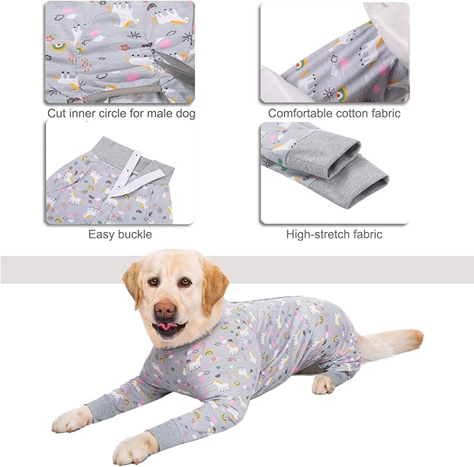 Recovery Suit for Large Medium Dogs After Surgery, Soft Breathable Anti Licking Dog Onesie E-Collar & Cone Alternative, Pet Bodysuit for Preventing Hair Loss Full Cover Wound(6XL, Grey Pony)