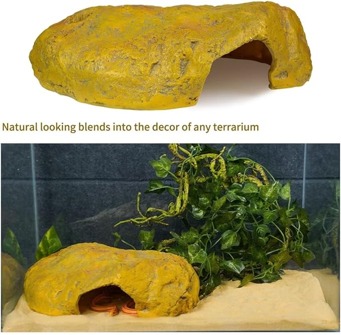 Reptile Hide Snake Cave Large Simulation Stone Resin Hideout Leopard Gecko Lizard Tank Accessories Bearded Dragon Habitat Terrarium Decoration Rock for Spider Frog Amphibian