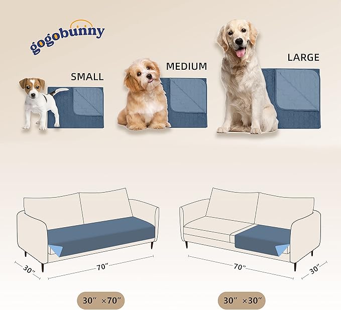 gogobunny 100% Double-Sided Waterproof Dog Bed Cover Pet Blanket Sofa Couch Furniture Protector for Puppy Large Dog Cat, Reversible (30x70 Inch (Pack of 1), Dark Blue/Light Blue)