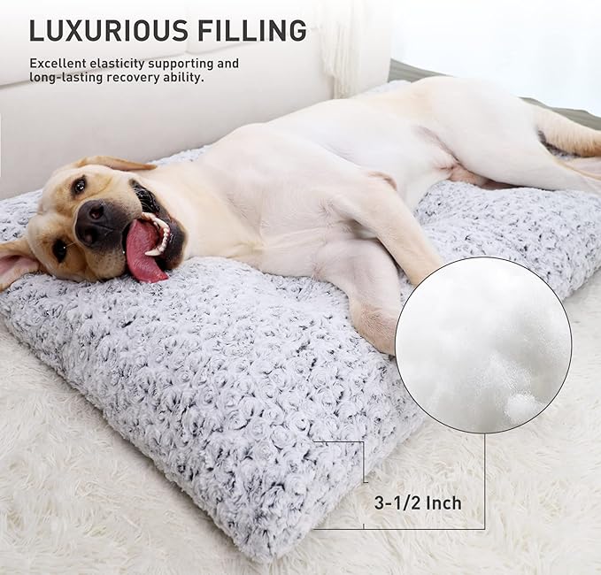 KSIIA Washable Dog Bed Deluxe Plush Dog Crate Beds Fulffy Comfy Kennel Pad Anti-Slip Pet Sleeping Mat for Large, Jumbo, Medium, Small Dogs Breeds, 35" x 23", Gray