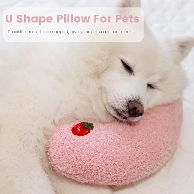 Cutated Dog Calming Pillow Dog Neck Pillow Cat Pillow for Indoor Small Pet Dogs and Cats (Pink)