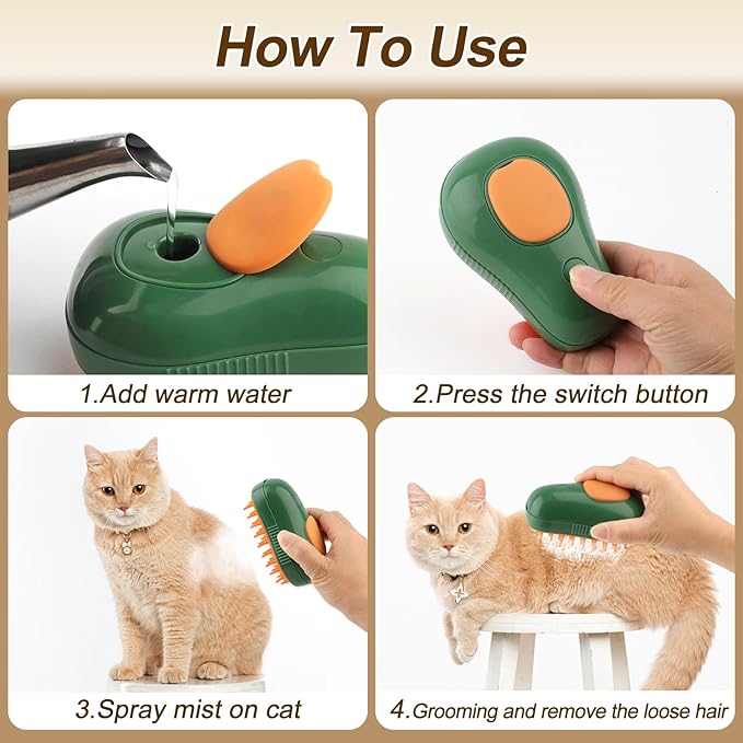 Cat Steam Brush, 3 in 1 Cat Steamy Brush, Silicone Massage Grooming Brush, Pet Hair Cleaning Brush Comb for Cats Dogs(Avocado White/Green)