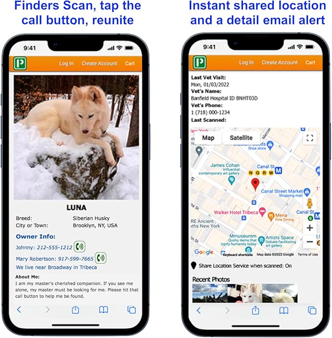 Premium Pet ID Tag for Dogs and Cats: Easy Scan QR Code, Instant Online Pet Profile Access, & Scan Location Alerts(Lux Gold White Paw)
