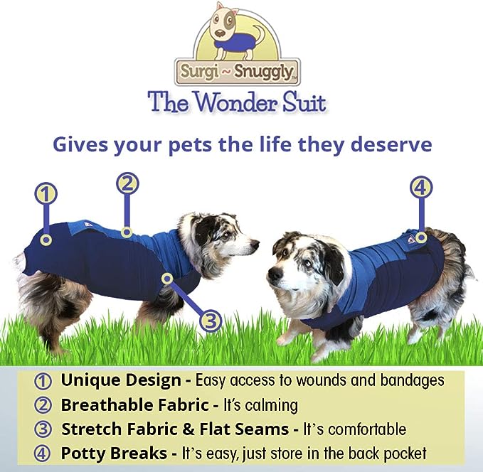 SurgiSnuggly Dog Surgical Recovery Suit for Female and Male Dogs, Spay,Neuter,E Collar Dog Cone Alternative, The Original Dog Recovery Suit for After Surgery Small,Medium and Large Dogs BB XLS