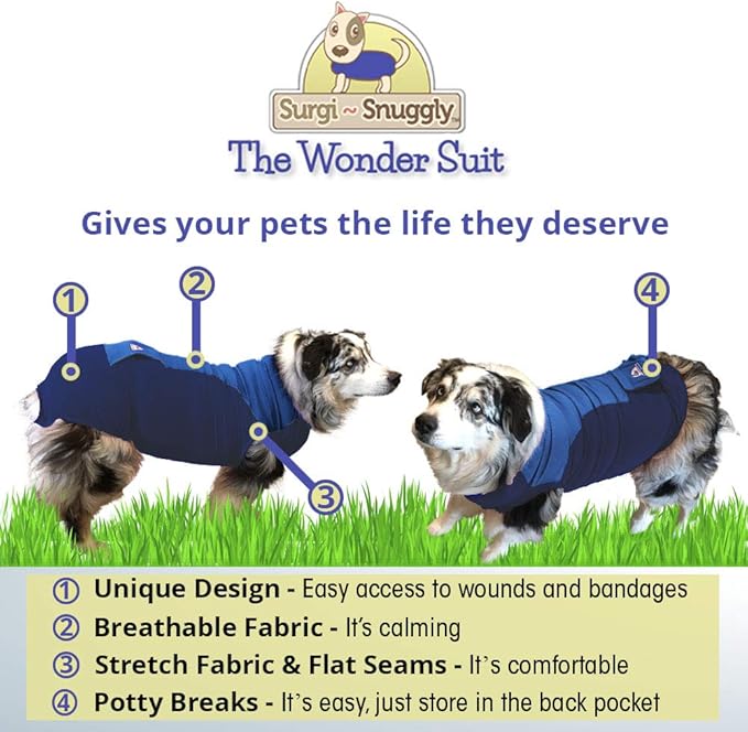 SurgiSnuggly Dog Surgical Recovery Suit for Dogs Spay and Neuter Surgeries The Original Dog Onesie for Surgery for Both Male and Female Dogs in Small, Medium, Large and Extra Large Sizes ML BB