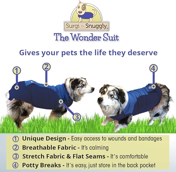 SurgiSnuggly Dog Surgery Recovery Suit Dog Onesie is Made with American Textile to Safely Protect Your Pets, Original Dog Cone Surgical Suit for Male Dogs Or Female Dogs BB XS