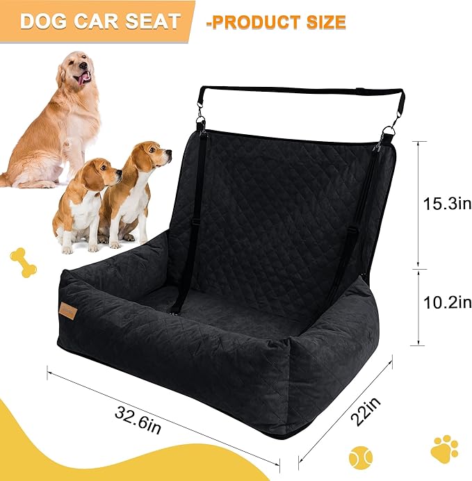 Dog Car Seat Pet Booster Car Seat for Mid/Large Dogs, Dog Car Seat is Safe and Comfortable, and can be Disassembled for Easy Cleaning, Comfy Ultra Soft Car Travel Bed (Black Soft Medium Dog Car Seat)