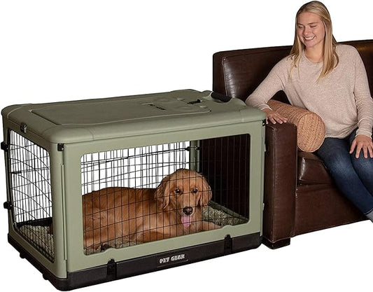 Pet Gear “The Other Door” 4 Door Steel Crate for Dogs/Cats with Garage-Style Door, Includes Plush Bed + Travel Bag, No Tools Required, 3 Models, 3 Colors