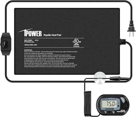 iPower 8 by 12-Inch Reptile Heat Mat with Temperature Adjustable Controller Knob, LCD Digital Aquarium Thermometer, Under Tank Warmer Terrarium Heat Pad for Reptiles and Amphibians