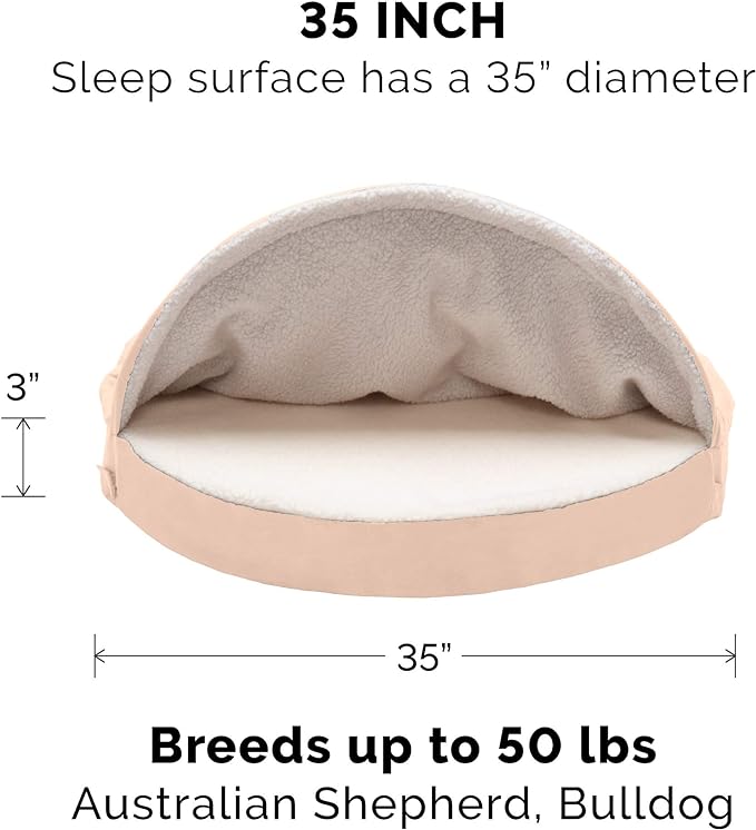 Furhaven 35" Round Cooling Gel Dog Bed for Large/Medium Dogs w/ Removable Washable Cover, For Dogs Up to 50 lbs - Sherpa & Suede Snuggery - Cream, 35-inch