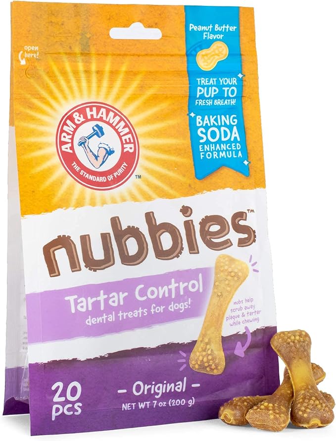 Arm & Hammer for Pets Nubbies Dental Treats for Dogs | Dental Chews Fight Bad Breath, Plaque & Tartar Without Brushing | Peanut Butter Flavor, 20 Count