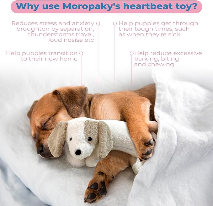 Heartbeat Toy Heartbeat Stuffed Animal for Dogs, Heartbeat Puppy Toy for Anxiety Relief Calming Aid, Heartbeat Stuffed Toy for Behavioral Aid Crate Kennel Training, Puppy Essentials White