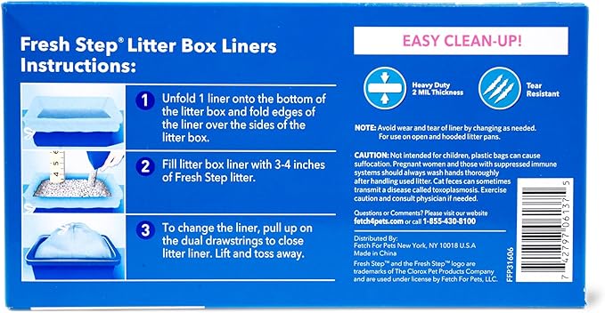 Fresh Step Drawstring Cat Litter Box Liners, Fresh Scent, Size Jumbo, 36" x 19" | Kitty Litter Bags - Cat Litter Liners for Rectangle or Oval Large Litterboxes, 15 Count - 12 Pack