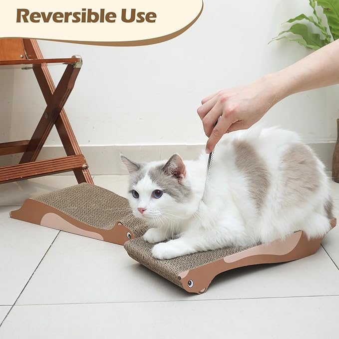 ComSaf Cat Scratching Board 2 Pack, Cat Scratcher Cardboard, Curved Cat Scratcher, Cute Cat Scratch Pad for Kitty, Recycle Cardboard Cat Scratcher, Double-Sided Pad for Long Lasting Use (Brown)