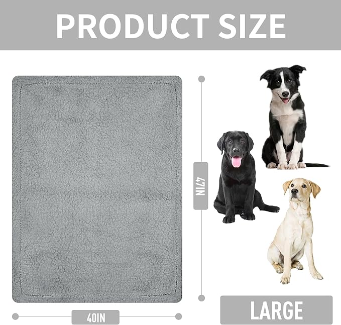 furrybaby Dog Blanket Soft Dog Blankets for Large Dogs Puppy Essentials Washable Fluffy Sherpa Fleece Cat Blanket 40x47 Inches for Bed Furniture Couch Sofa (Double-Layer Large, Grey)