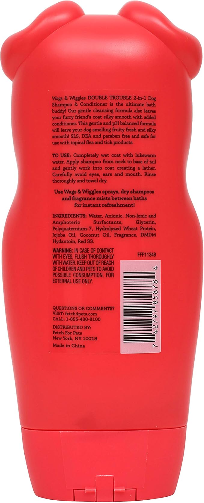 Wags & Wiggles Double Trouble 2-in-1 Dog Shampoo & Conditioner | Cleansing and Nourishing Shampoo and Conditioner for Dogs | Fruity Watermelon Scent, 16 Ounces