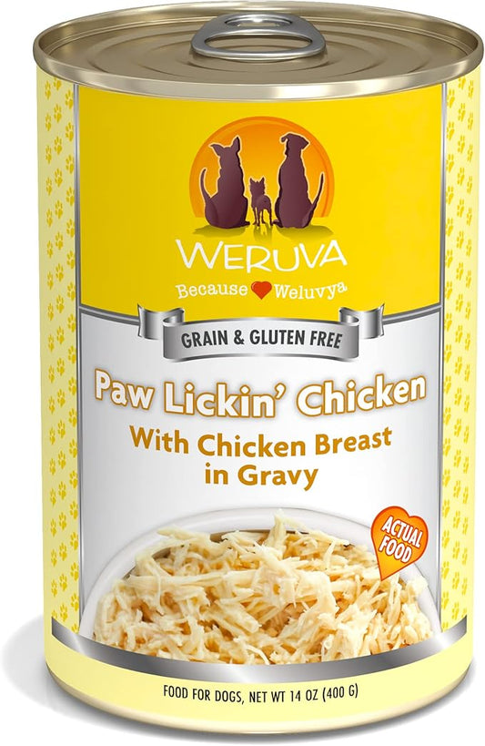 Weruva Classic Dog Food, Paw Lickin’ Chicken with Chicken Breast in Gravy, 14oz Can (Pack of 12)