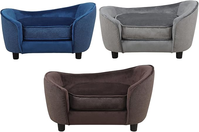 Pet Sofa Bed, Velvet & Linen Fabric Pet Couch Chair with Removeable & Washable Cushion for Small Dogs Cats (Blue)