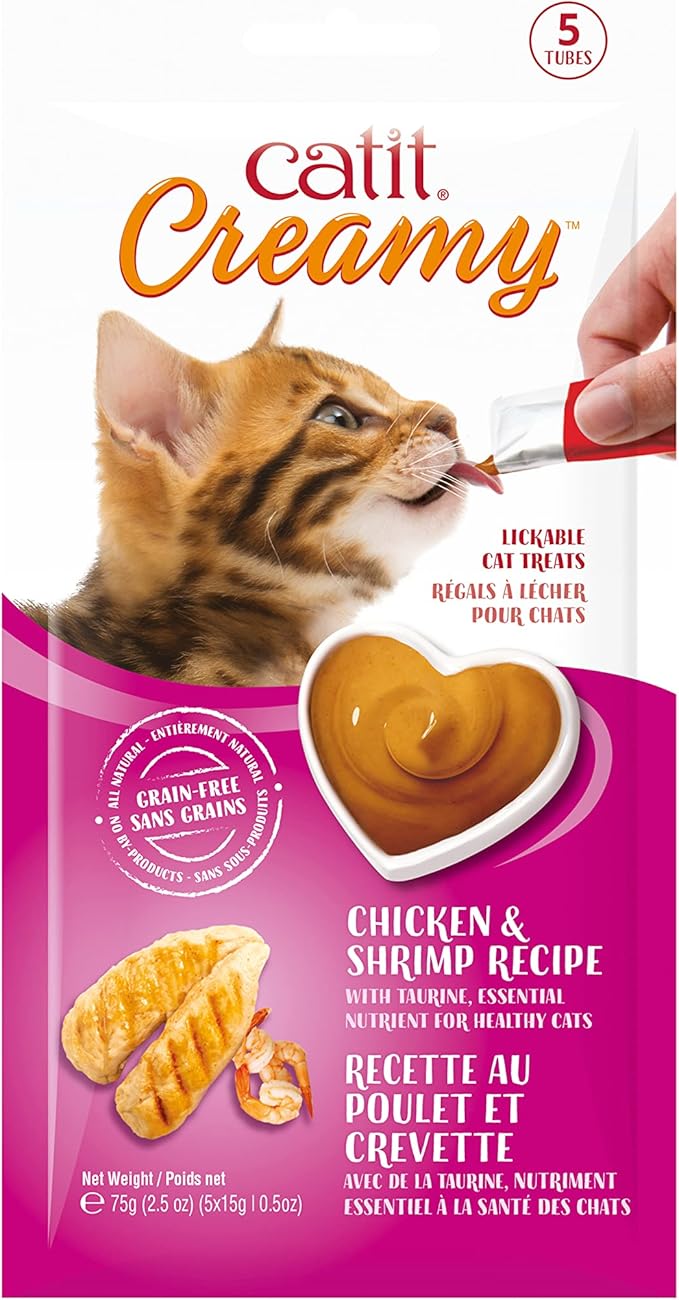 Catit Creamy Lickable Cat Treat – Hydrating and Healthy Treat for Cats of All Ages - Chicken & Shrimp, 5-pack