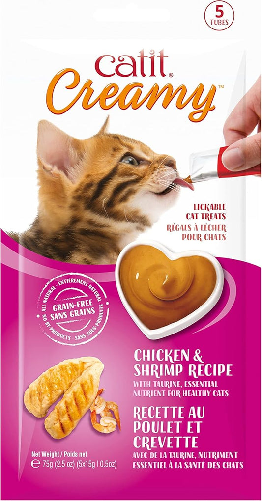 Catit Creamy Lickable Cat Treat – Hydrating and Healthy Treat for Cats of All Ages - Chicken & Shrimp, 5-pack