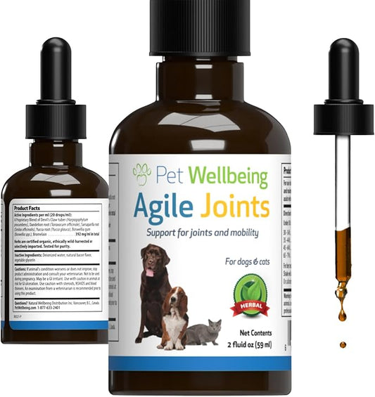 Pet Wellbeing Agile Joints for Cats - Vet-Formulated - Joint Health, Mobility, Ease of Movement - Natural Herbal Supplement 2 oz (59 ml)