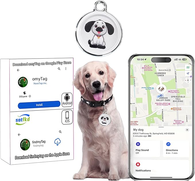 Dog Tracker-Pet Tracker-Dog Tracking Collar | No Charging Required | No Monthly Fee | Waterproof | Works with Any Collar (Android and iOS Universal)