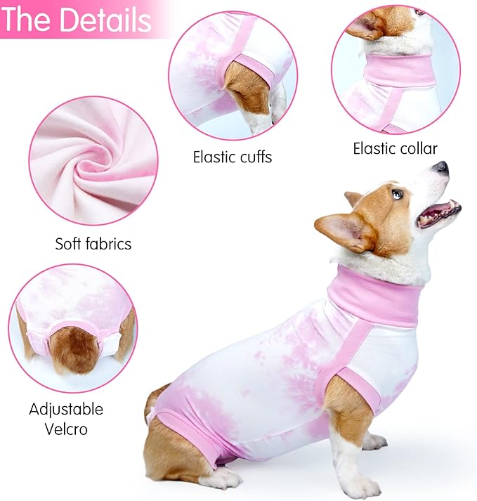 Dotoner Dog Recovery Suit Tie-Dye Pet Recovery Shirt Surgery Suit for Male Female Dogs Alternative E-Collar&Cone Protecting Abdominal Wounds Skin Disease Prevent Licking Wounds Dog Onesies