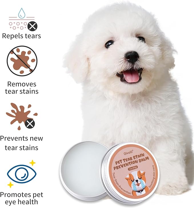 Pet Tear Stain Remover Balm with Pro Powder Brush,Eye Care for Dogs and Cats, Natural Safe Repel Tears,Gently Cleanses Effective & Non-Irritating,1 oz