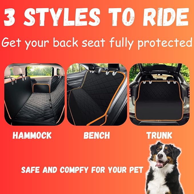 Dog Car Seat Cover for Back Seat for XL Cars, SUVs & Trucks - Durable Car Cover Protector for Dogs, Nonslip Backseat Dog Hammock, Waterproof Scratchproof Protection Against Dirt, Pet Fur w/Side Flaps