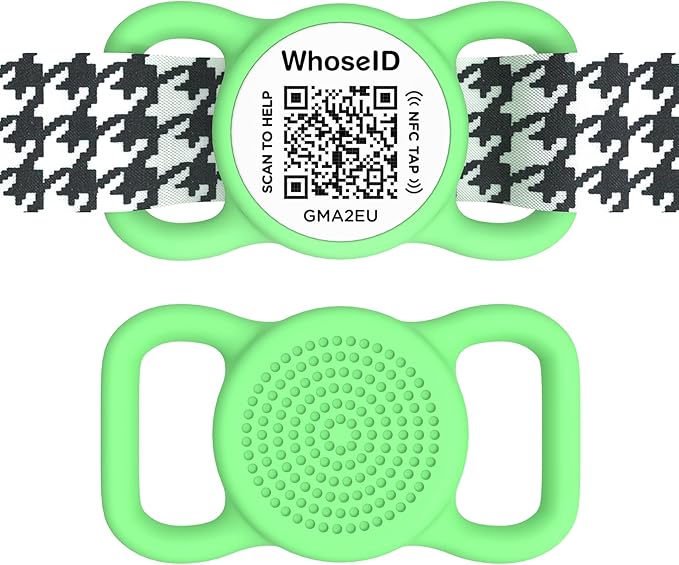 QR Code Dog Tag with NFC, Personalized Pet ID Tag, Silent Silicone Dog ID Tag, Modifiable Pet Online Profile, Multiple Emergency Contact, Scan QR Code Send Pet Location Email (Regular, Green)