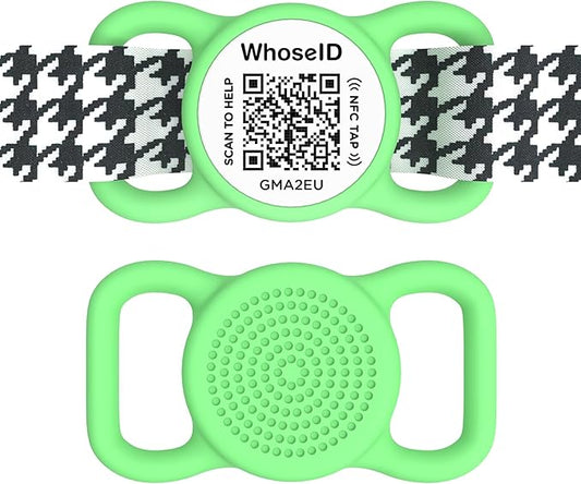 QR Code Dog Tag with NFC, Personalized Pet ID Tag, Silent Silicone Dog ID Tag, Modifiable Pet Online Profile, Multiple Emergency Contact, Scan QR Code Send Pet Location Email (Regular, Green)