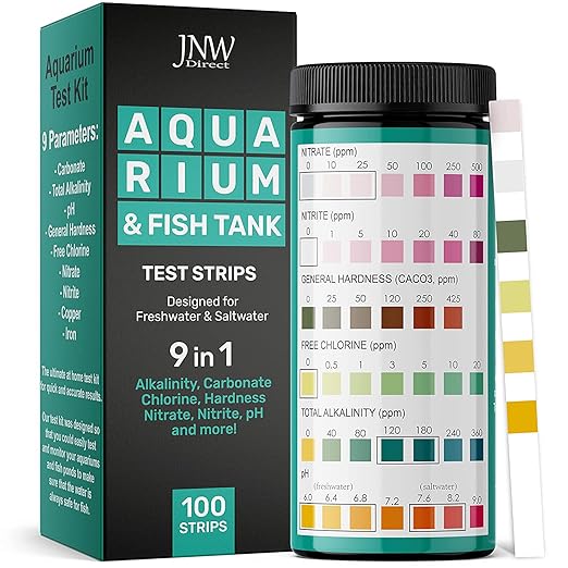 JNW Direct Aquarium Test Strips - 9-in-1 Aquarium Test Kit with eBook - Aquarium Water Test Kit with Quick and Accurate Fish Tank Test Strips - 100 Test Strips