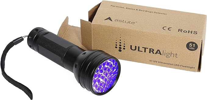 ULTRAlight UV Flashlight Black Light, 51 LED 395 nM - Detector for Pet Urine, Pet Stains and Bed Bugs