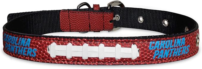 Pets First Tough Leather Pet Collar NFL Carolina Panthers Premium Dog Collar, Limited Edition, Size Small. Best & Strongest Heavy-Duty Dog Collar!, Small (12-15" Long & 0.75" Wide), CAR-3081-SM