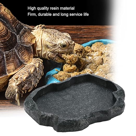 Reptile Feeder,Reptile Rock Food Dish,Terraium Bowl Plastic Shallow Reptile Feeder for Food and Water Feeding Dish for Lizard Gecko Bearded Dragon (M-Moyu Green)