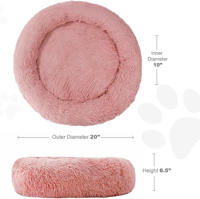 Aurako Cat Bed Dog Bed Round Cushion Pet Bed Mat Ultra Soft Plush Donut Sofa Comfortable Pillow Machine Washable Pet Cuddle Beds for Kitten Small Medium Large Dogs Cats 20" Rose Red