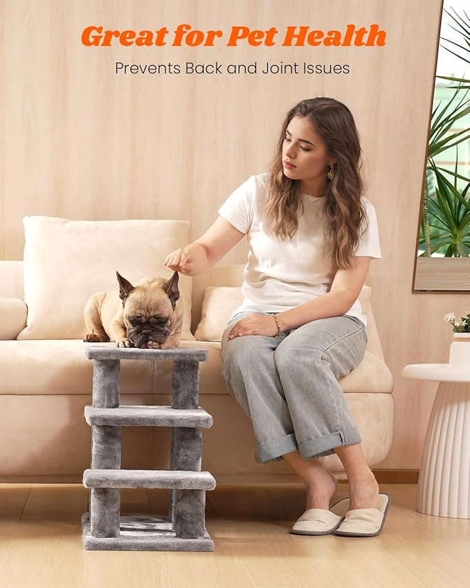 Pawque Dog Stairs for Small Dogs Old Cats, Pet Steps with High-Strength Boards and Plush Posts for High Beds Couch, Stable and Sturdy Pet Stairs, 3 Combination Options, 3 Steps-Grey