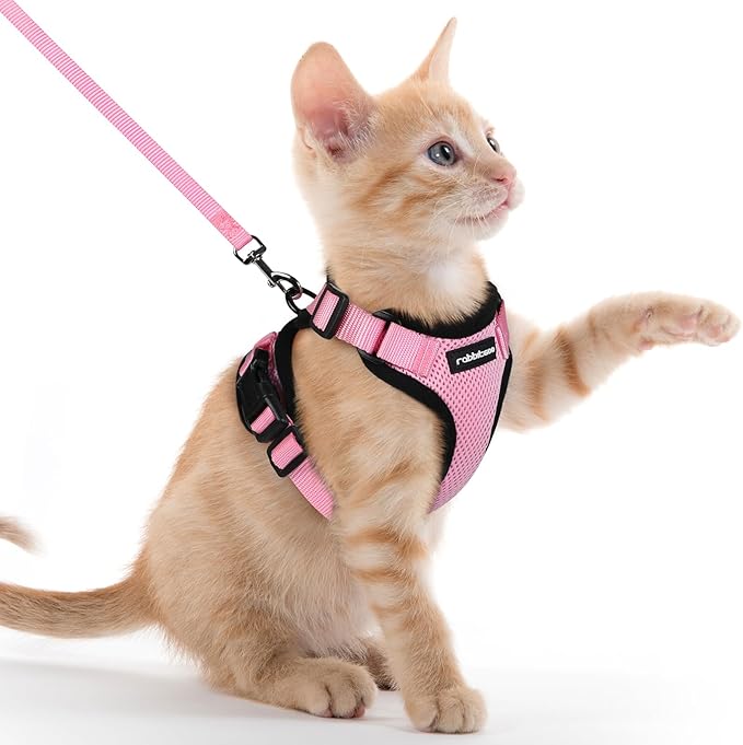 rabbitgoo Cat Harness and Leash for Walking, Escape Proof Soft Adjustable Vest Harnesses for Cats, Easy Control Breathable Reflective Strips Jacket, Pink, XXS