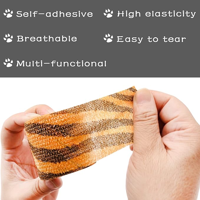 6 Rolls Self Adhesive Bandage Wrap 2 Inch Animal Print Wrap Cohesive Bandage for Dogs Cats Horses Birds Non-Woven Strong Sports Tape for Wrist Healing Ankle Sprain & Swelling