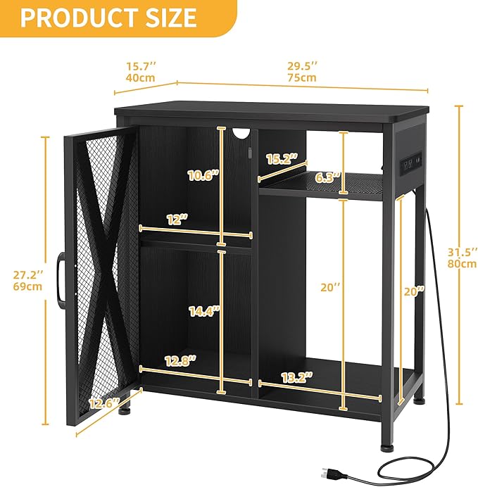 DWVO 20-29 Gallon Aquarium Stand with Power Outlets & LED Light, Cabinet for Fish Tank Accessories Storage - Metal Fish Tank Stand Suitable for Turtle Tank, Reptile Terrarium, 350LBS Capacity, Black