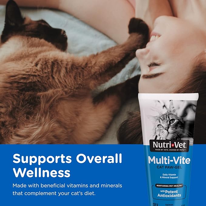 Nutri-Vet Multi-Vite Multivitamin Paw Gel for Cats | Tasty & Easy to Give Cat Vitamins | 3 Ounce Tube