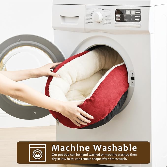 Love's cabin Round Donut Cat and Dog Cushion Bed, 30in Pet Bed for Medium or Large Dogs, Anti-Slip & Water-Resistant Bottom, Soft Durable Fabric Pet beds, Washable Calming Cat & Dog Bed Red