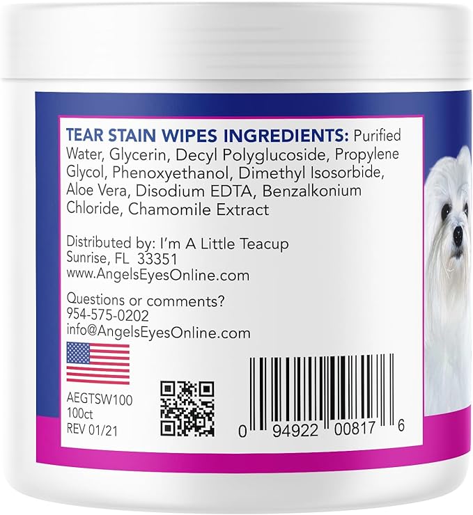 ANGELS' EYES Gentle Tear Stain Wipes for Dogs and Cats | 100 ct Presoaked & Textured Eye & Face Wipes | Remove Discharge & Mucus Secretions