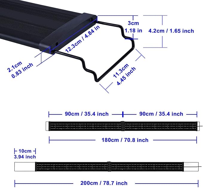 KZKR LED Aquarium Hood Lighting 72-78 inch Fish Tank Light Lamp for Freshwater Marine Saltwater Blue and White Decorations Light 6-7ft (34W) 180cm - 200cm